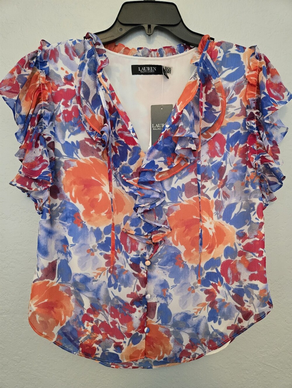 Lauren Ralph Lauren Womens Floral Ruffle Trim Georgette Blouse - Picture 4 of 7